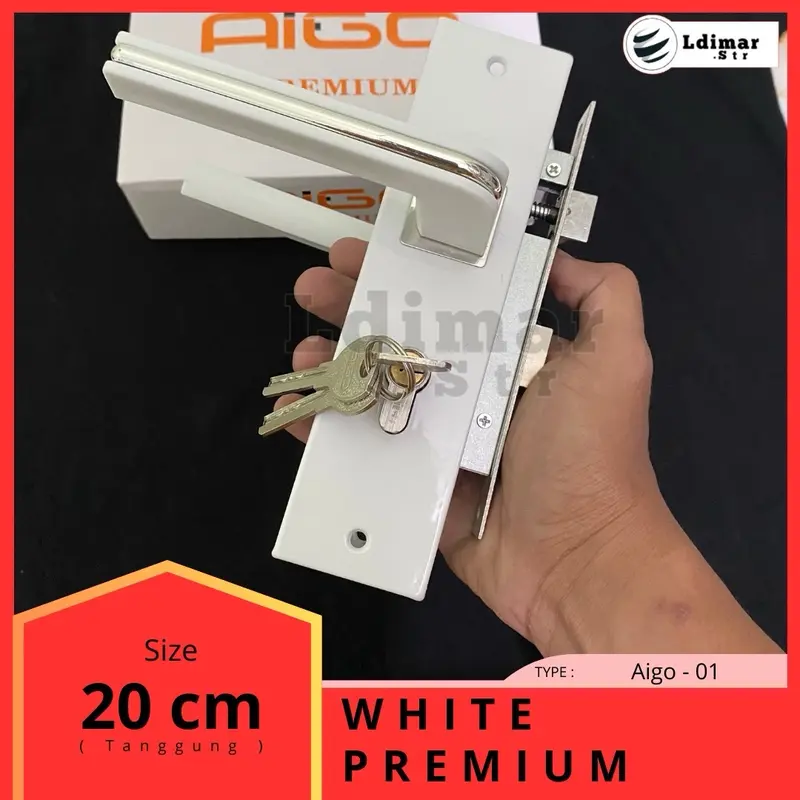 Set Kunci Pintu Tanggung 20cm merk Aigo Selot dengan Handle Hitam dan Sentuhan List Silver 3