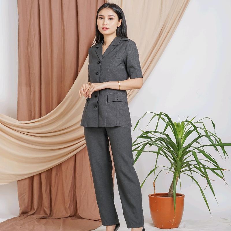 Seragam Blazer Wanita Asn Model 6605 Warna Abu Tua Stelan Celana 1