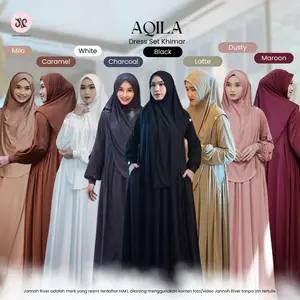 Jannah River -Aqila Dress Set Khimar LD 120 Jersey Korea Premium (Gamis Haji dan Umroh) Wudhu Friendly Busui Lengan Balon Gamis Wanita Muslim Syari