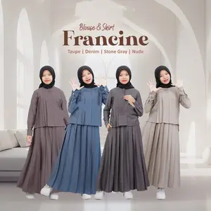 SETELAN MUSLIM ANAK PEREMPUAN HIJAB KEKINIAN 2 in 1 FRANCINE KIDS USIA 8-15 TAHUN BAHAN LINEN CRINKLE GAMIS ANAK TANGGUNG TERBARU 2025 SET ROK ANAK LEBARAN MEWAH ELEGAN