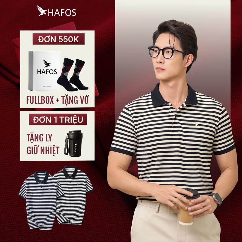 SALE 50% Áo Polo nam Hafos GINAL họa tiết sọc ngang Áo thun nam Hafos có cổ Ngắn Tay ngắn vải Knit thoáng mát Thời Trang Nam Tre trung Regular Fit Menswear style nam basic