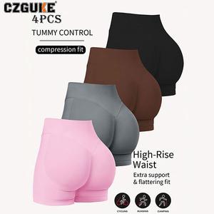 CZGUKE Conjunto Deportivo Mujer 2026: 4 Piezas Pantalones Cortos Ciclismo Sin Costuras Efecto Realce Glúteos Yoga y Deportes Tummy Control Compression Fit