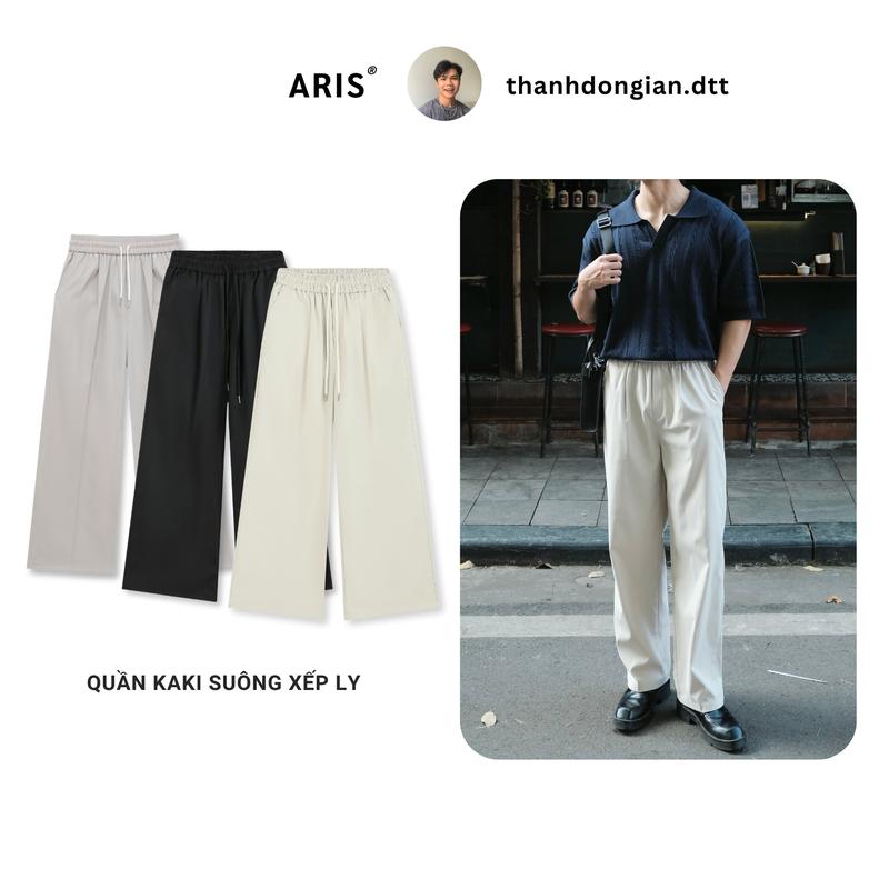 [Aris x Thành Đơn Giản]  Quần Kaki Ống Suông Xếp Ly ARIS.STU Quần Dài Cạp Chun Nam Nữ QD01