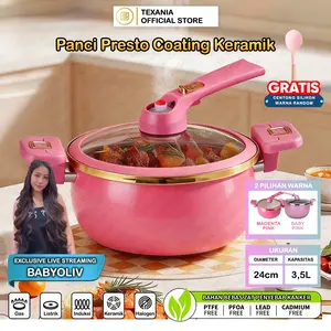 [Exclusive Babyoliv] TEXANIA Panci Presto Stainless Steel Anti Lengket Kapasitas 3,5 Liter Diameter 24cm Kitchenware