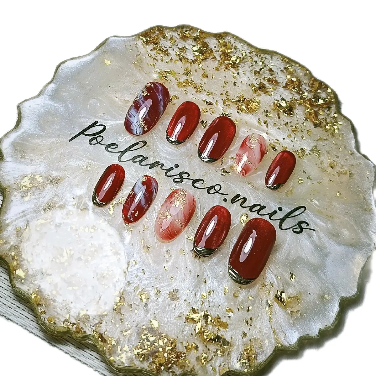 Kuku Palsu Premium Poelarisco ~ Nail Tip Custom Maroon Mix Cat Eye - Art, Polish