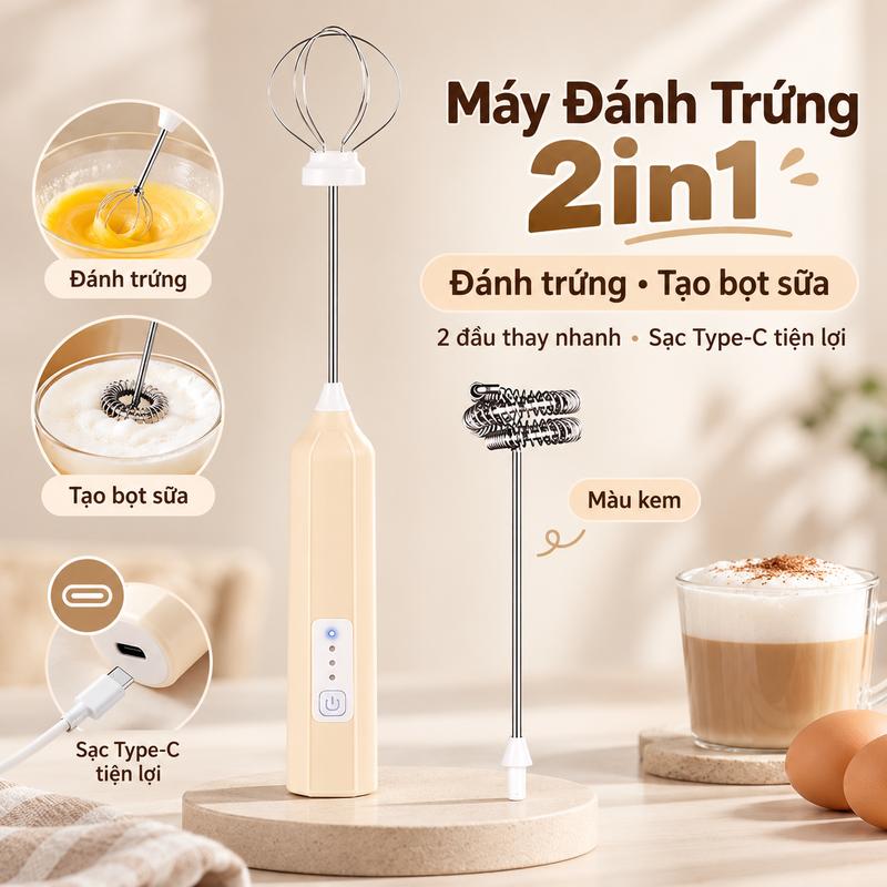 CORE HG Máy Đánh Trứng Mini Sạc Type-C, 2 Trong 1 Đánh Trứng Tạo Bọt Sữa, Cầm Tay Gọn Nhẹ, Phù Hợp Bếp Gia Đình