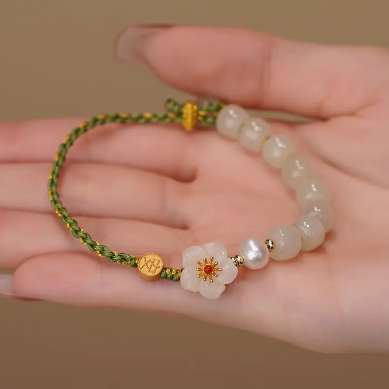 【Promo 6.6】Gelang Giok Hotan Pembawa Keberuntungan & Kedamaian - Gelang Kepang Elegan 7