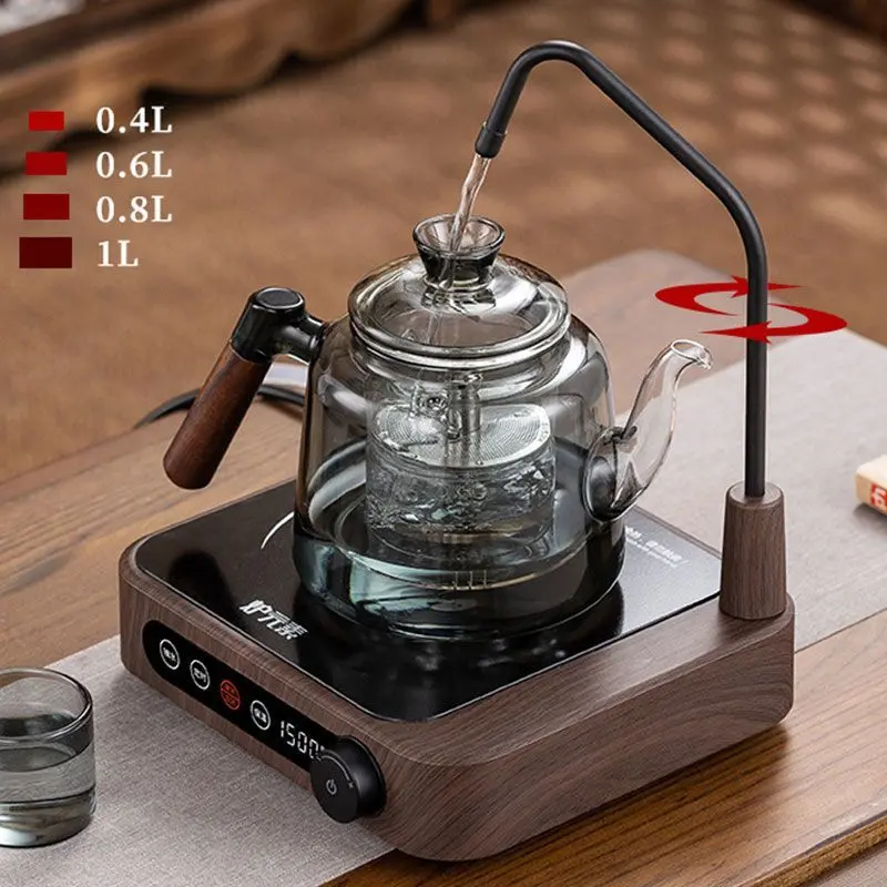 Ấm Trà Tự Động, Mới, Bơm Nước Và Sưởi Ấm Bằng Điện, Thích Hợp Để Nấu Trà, Sưởi Ấm Nước, Làm Bằng Gỗ Đào, Thủy Tinh Hoàn Toàn, Dung Tích Lớn, Được Cấp Bằng Sáng Chế, Thích Hợp Cho Các Dụng Cụ Pha Trà