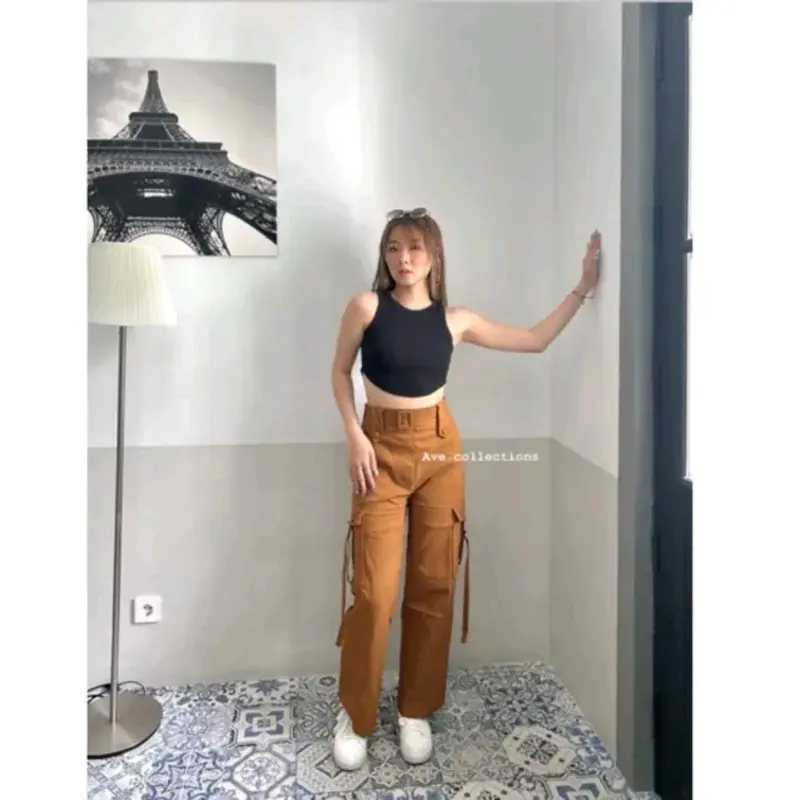 AVE 1113 - Michelle Qullote Cargo Pants | Celana Kulot Kargo Wanita Dewasa Soft Jeans 5