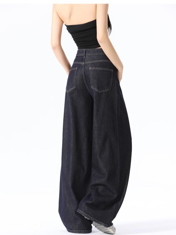 Quần jean dài ống rộng xanh than Hip Hốp cạp cao phong cách unisex 6