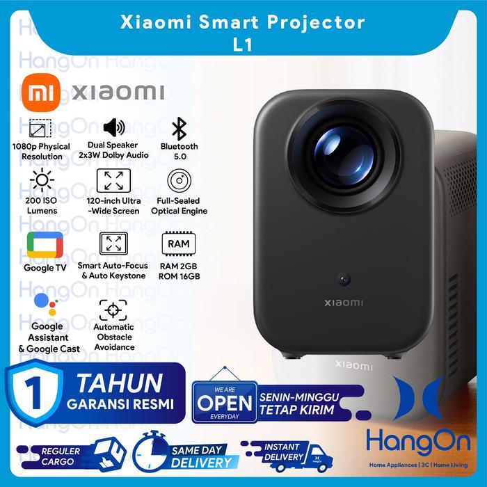 Gambar Xiaomi L1 Smart Projector GoogleTV 1080p Physical Resolution Sharp FHD Picture 200 ISO Lumens 120-inch Ultra-Wide Screen Full-Sealed Optical Engine Auto-Focus Auto Keystone Dual Speaker Dolby Audio Low Noise Compact Portable Proyektor RAM 2GB ROM 16GB dari HangOn Official Store Kota Tangerang Tokopedia
