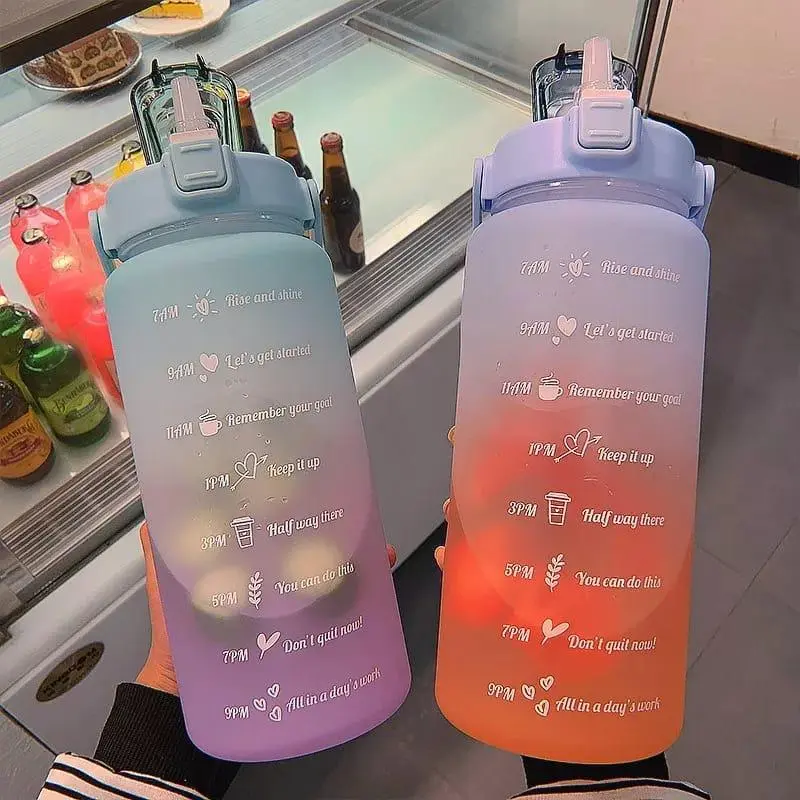 BOTOL MINUM KEKINIAN 2 LITER 2000ML  BOTOL MINUM TRANSPARAN KOREA BOTOL AIR MINUM MOTIVASI JEPALO MAKASSAR Minuman Putih 1