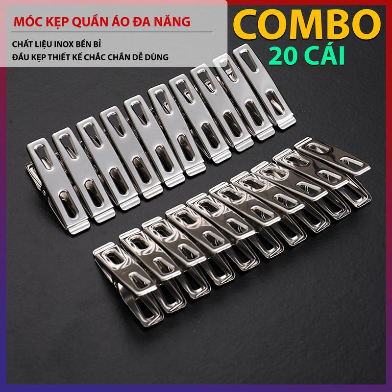 Set 20 Móc Kẹp Quần Áo DLS Móc Kẹp Đồ Đa Năng Chất Liệu Inox Không Gỉ Móc Kẹp Quần Áo Phơi Quần Áo Tiện Lợi Đầu Kẹp Chắc Chắn moc treo