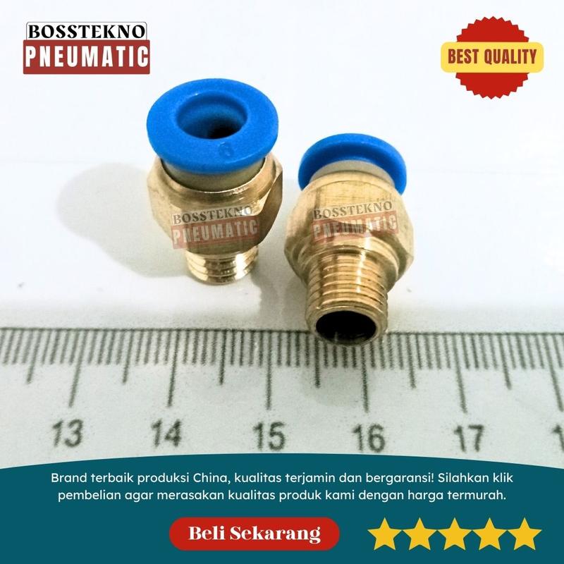 FITTING PC 06 M8 SAMBUNGAN LURUS NEPEL SELANG PU UKURAN PC 6mm DRAT M8 2