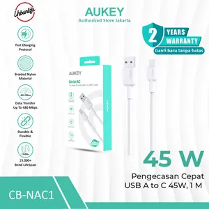 AUKEY KABEL USB Type A to C 45W 1M QC 3.0 Bahan Braided Nylon Pengecasan Cepat Fast Charging Kabel CB-NAC1