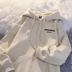 Jaket Hoodie Cardigan Hooded Sweatshirt Resleting Kekinian Distro Letter Print Retro Multiple Colors Remaja Pria dan Wanita Sweater