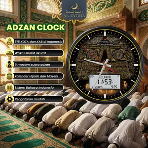 AL-FATIHA Jam Dinding Adzan Digital FAJ-360BB/BW/QW/QB/MW dengan Jadwal Sholat 5 Waktu Akurat Layar Lebar Hitam Putih & 8 Suara Panggilan Sholat