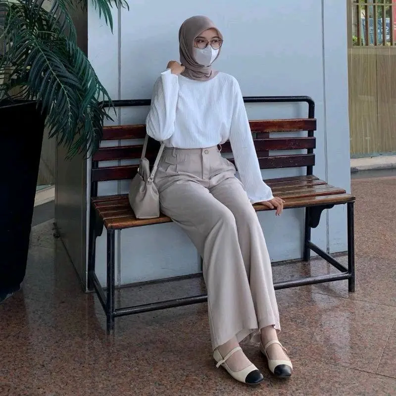 ORO PANTS Highwaist Loose Pants Trousers Wanita Celana Anti Kusut Celana Kulot Wanita Celana Kantor Formal Polyester 8