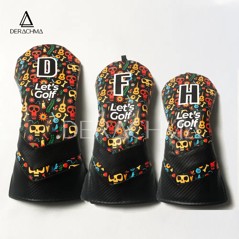 Driver, Fairway/Wood, Hybrid/Rescue/Utilities Head Cover Golf - Black Magic Series - Mix Canvas & Synthetic Leather Fullprint - Tebal