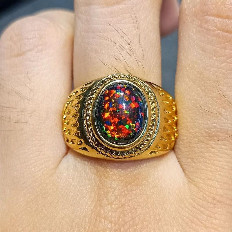 Cincin Batu Kalimaya Black Oval Australia Kembang Jarong Size Kantoran - Model Rings Titanium 0