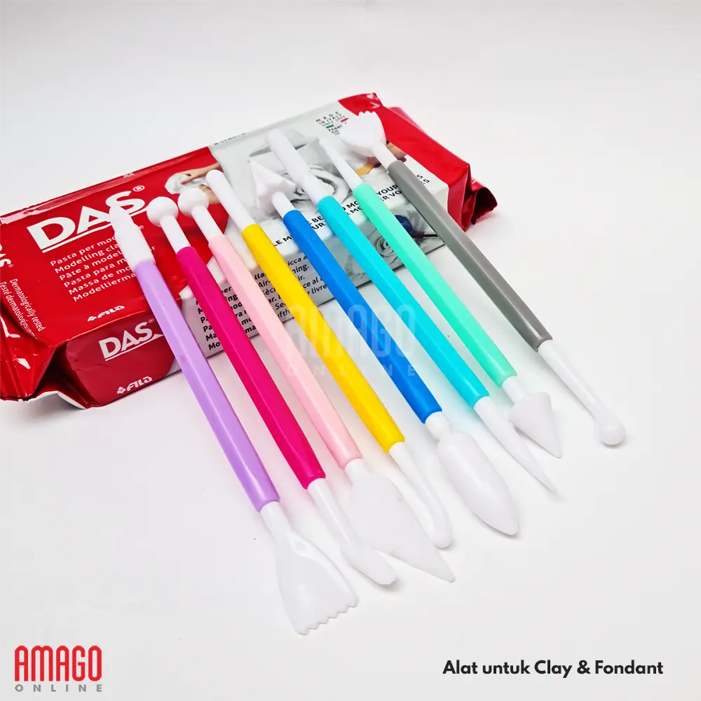 Paket Clay Tanah Liat Air Dry + Alat Ukir Clay Isi 8 Plastik - Berbagai Pilihan Warna Dan Ukuran Clay