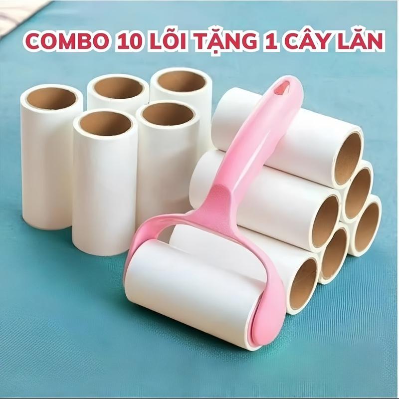 Combo 10 Lõi Lăn Bụi Tặng kèm 1 cây lăn, cây lăn buị làm sạch quần áo, chăn ga, gối, lông chó mèo...