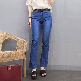 Quần Jean Nữ Ống Đứng Loe Nhẹ Fujiwa'Style - OL. Gấu May Lai, Lưng Ngang Rốn. Chất Liệu Jean Co Giãn