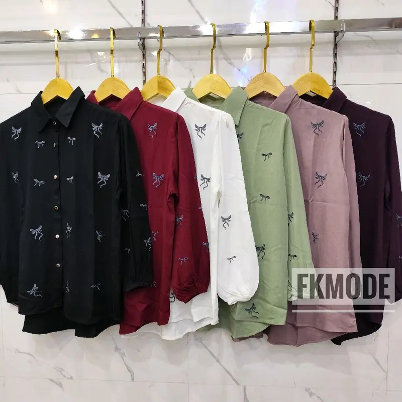 BLOUSE KEMEJA RAYON VARIASI FULL BORDIR ,Atasan Katun Rayon  Twill Baju Wanita Dewasa Casual Oversize Busui Simple Panjang Kancing 1