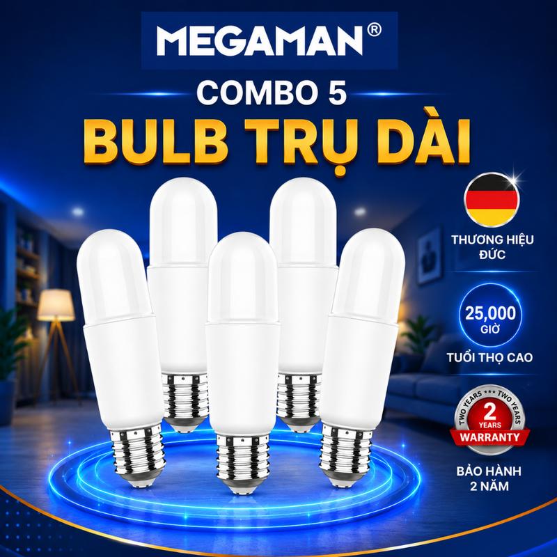 CODCombo 5 Bóng Đèn LED Bulb Trụ Thân Dài MEGAMAN 5W 9W 12W 15W – Đui E27, Dạng STICK Kín Nước