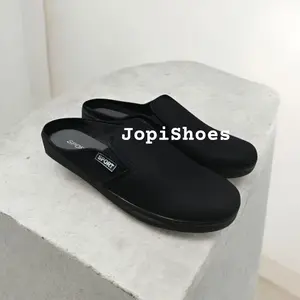 JopiShoes PROMO GRATIS ONGKIR - Sepatu Sandal Slop Jalan Santai Slip On Keren Selop Wanita Pria Cewe Cowo Termurah Bahan Kanvas Warna Hitam Ukuran Normal Dewasa
