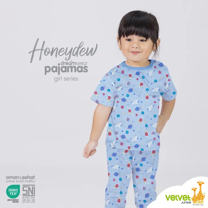 Velvet Junior Piyama Pendek Panjang Anak Perempuan DreamWear Girl - 1 STEL - Busy Bees, Sweet Daisies, Honeydwe 8