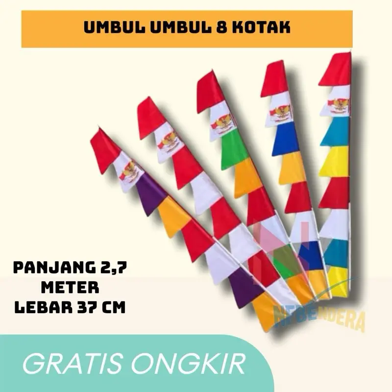 Isi 5 pcs dimix Umbul Umbul 8 Kotak Panjang 2,7 Meter Lebar 37 CM Gratis Ongkir