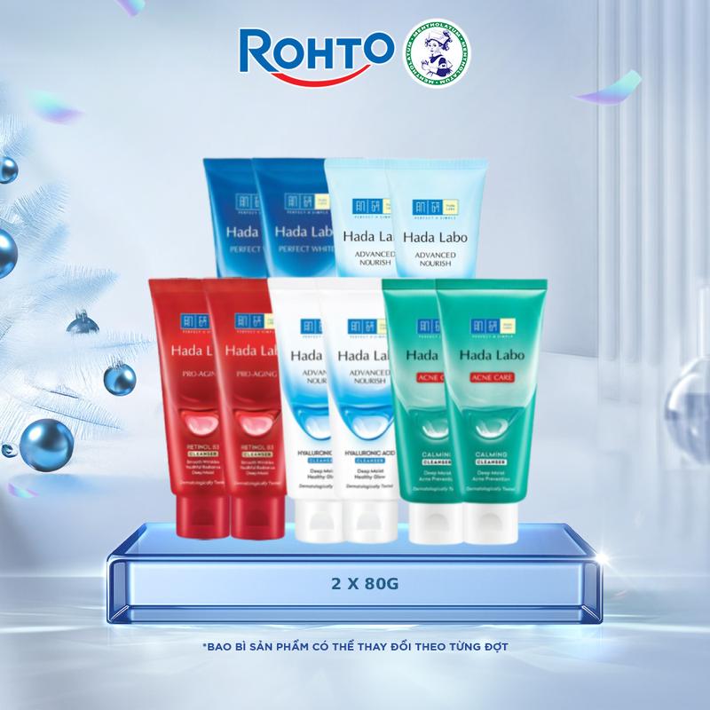 Tun Phạm x ROHTO Combo 2 Kem rửa mặt Hada Labo Advanced Nourish Hyaluronic Acid Perfect White Tranexamic Acid Pro-Aging Retinol B3 Acne Care Calming - 80g