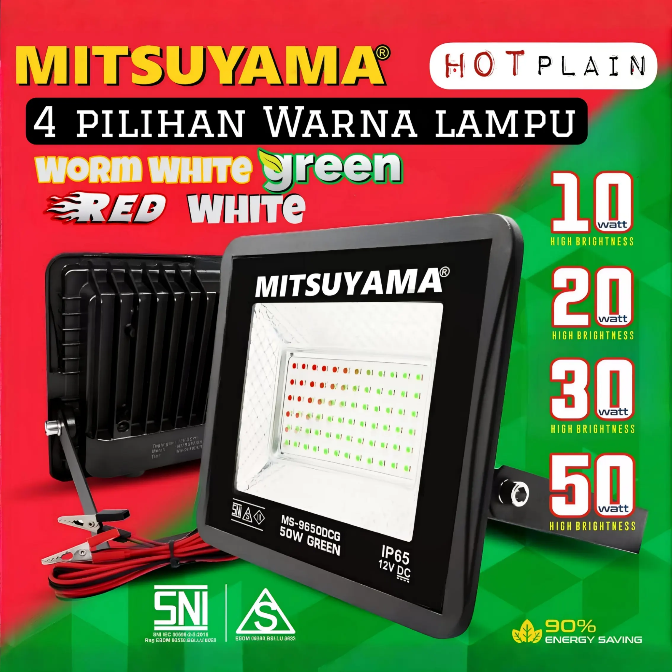 Lampu Sorot AC DC Mitsuyama Series Sinar 10W 20W 30W 50W LED Flood Light IP65 $ Pilihan Warna Cahaya