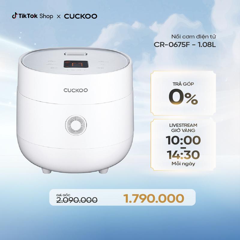  Nồi cơm điện tử Cuckoo 1.08L CR-0675F  tiếng Anh  - Lòng nồi chống dính - Chức năng điều chỉnh 3 vị cơm - Chất lượng Hàn Quốc - Hàng chính hãng Cuckoo Vina 