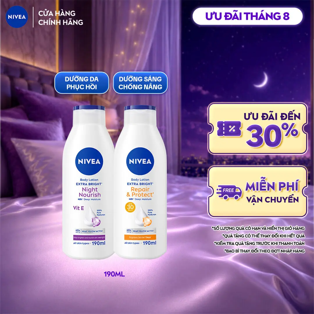 Sữa Dưỡng Thể NIVEA Dưỡng Sáng Mịn Da Ban Đêm | Phục Hồi Chống Nắng (190 ml) - 98925/99562