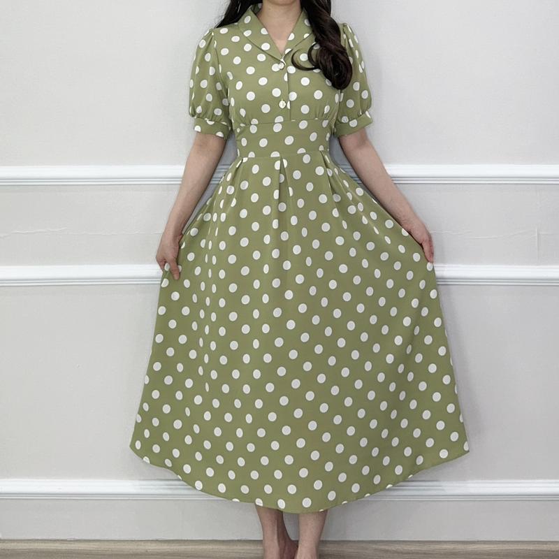 SV 4350 - Dotted Covella Dress | Silvervogue | Gaun Katun Poliester Midi Pakaian Kasual Wanita 4