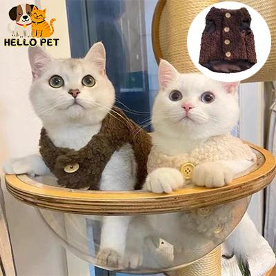 Quần áo mùa đông cho mèo, dễ thương và ấm áp, áo vest hợp xu hướng bằng lông cừu, búp bê thú cưng vải mùa thu và mùa đông, mèo và mèo con màu xanh, quần áo mùa đông cho thú cưng