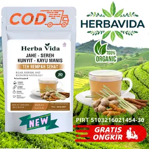 Teh Kunyit Jahe Serai dan Kayu Manis ; Minuman Herbal Instan isi 20 - 30 tea bag Bubuk Teh Celup