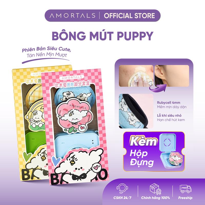 Bộ Mút Đánh Nền Amortals Puppy Siêu Cute, Mút Trang Điểm Tán Kem Nền Rubycell An Toàn, Mềm Mịn, Che Phủ Tốt, Công Nghệ Bot Khí Siêu Nhỏ, Không Hút Nền, Phù Hợp Học Sinh, Người Mới Tập Makeup, Makeup Artist Kèm Hộp Đựng Mút Trang Điểm