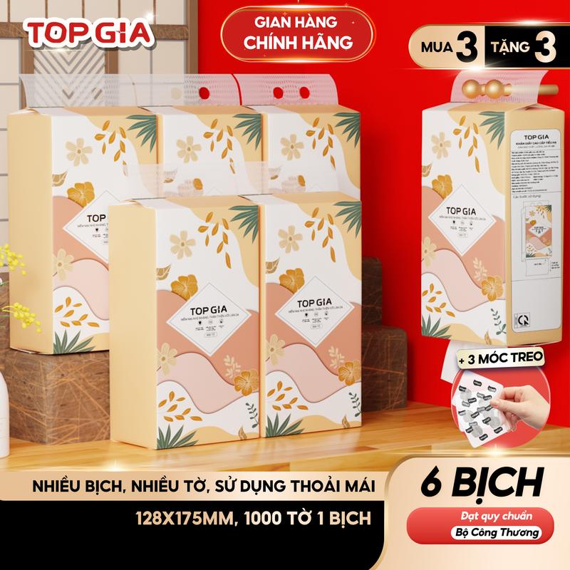 DEAL LIVE GIÁ TỐT Thùng 6 Bịch Khăn Giấy Tiểu Hạ TOP GIA 4 Lớp Mềm Mịn Thành Phần Bột Gỗ Tự Nhiên Thân Thiện Khăn Giấy Vệ Sinh 1000 tờ 4 lớp Tặng 3 móc treo tiện ích Giấy Vệ Sinh giấy rút đa năng treo tường LTG86