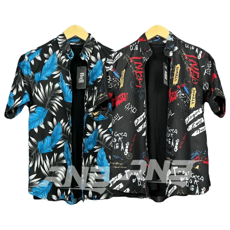 PAKET BAJU MOTIF 2 PCS COD Pendek Pria Katun Keren Nyaman Casual Hitam Putih 5