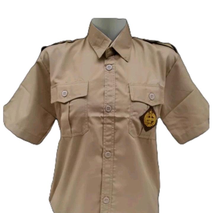 baju pramuka sd smp sma laki laki lengan pendek seragam sekolah Amel Uniform Coklat Pria Tebal Kancing  Formal Nyaman kemeja 7