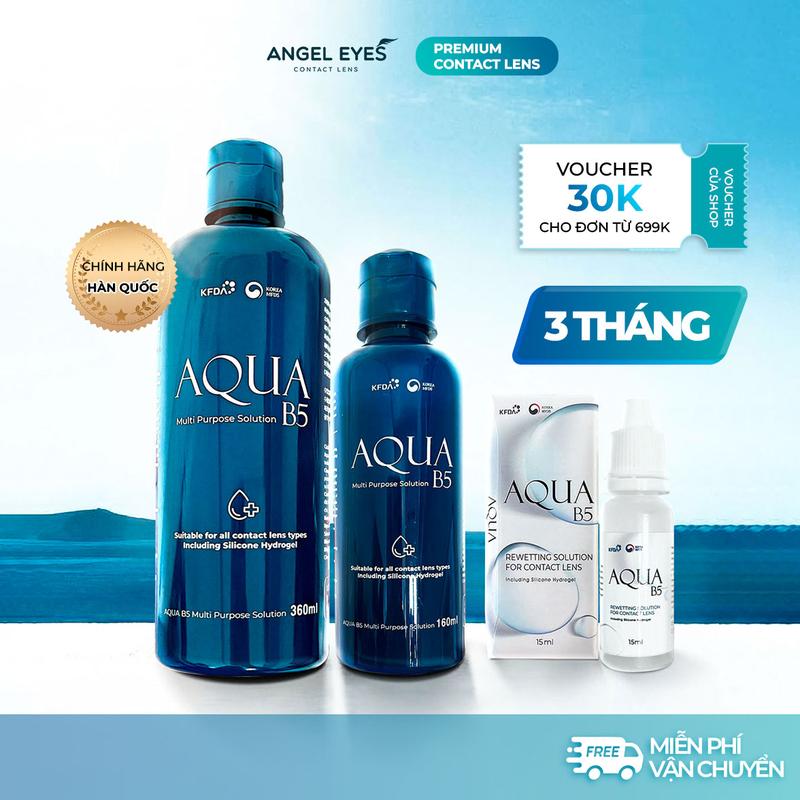 COMBO LỚN Nước Ngâm Lens 360ml + Nhỏ Mắt Lens 15ml thương hiệu Aqua B5 Nước ngâm & nhỏ mắt dành riêng cho kính áp tròng