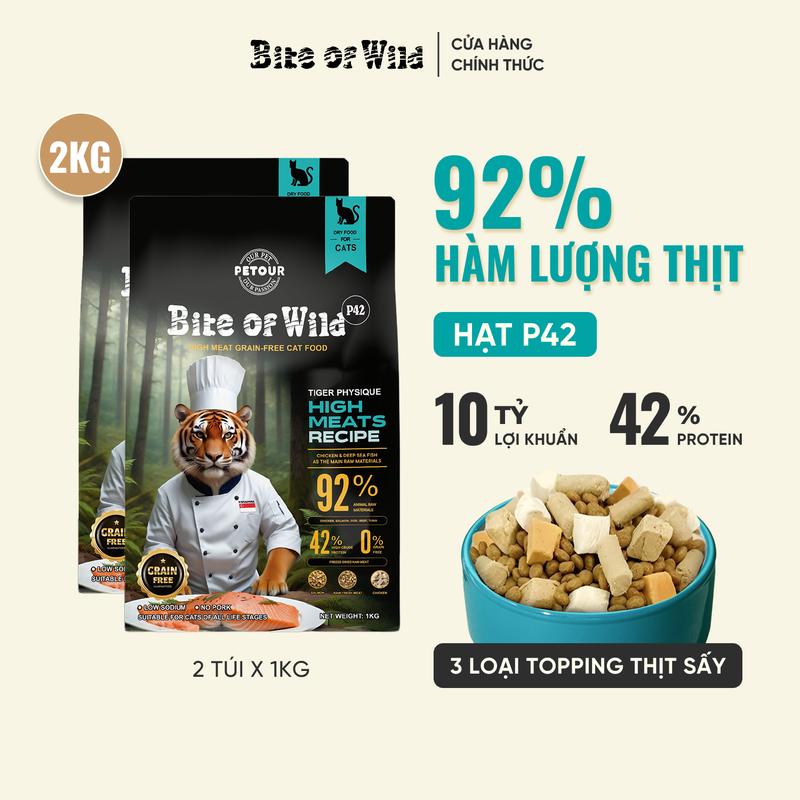 THỨC ĂN CHO MÈO 2 Túi Hạt cao cấp Bite Of Wild P42 1kg KHÔNG CHỨA NGŨ CỐC có viên sấy khô cá hồi thịt tươi thịt gà dành cho mèo mọi lứa tuổi bao gồm mèo con mèo trưởng thành mèo bầu