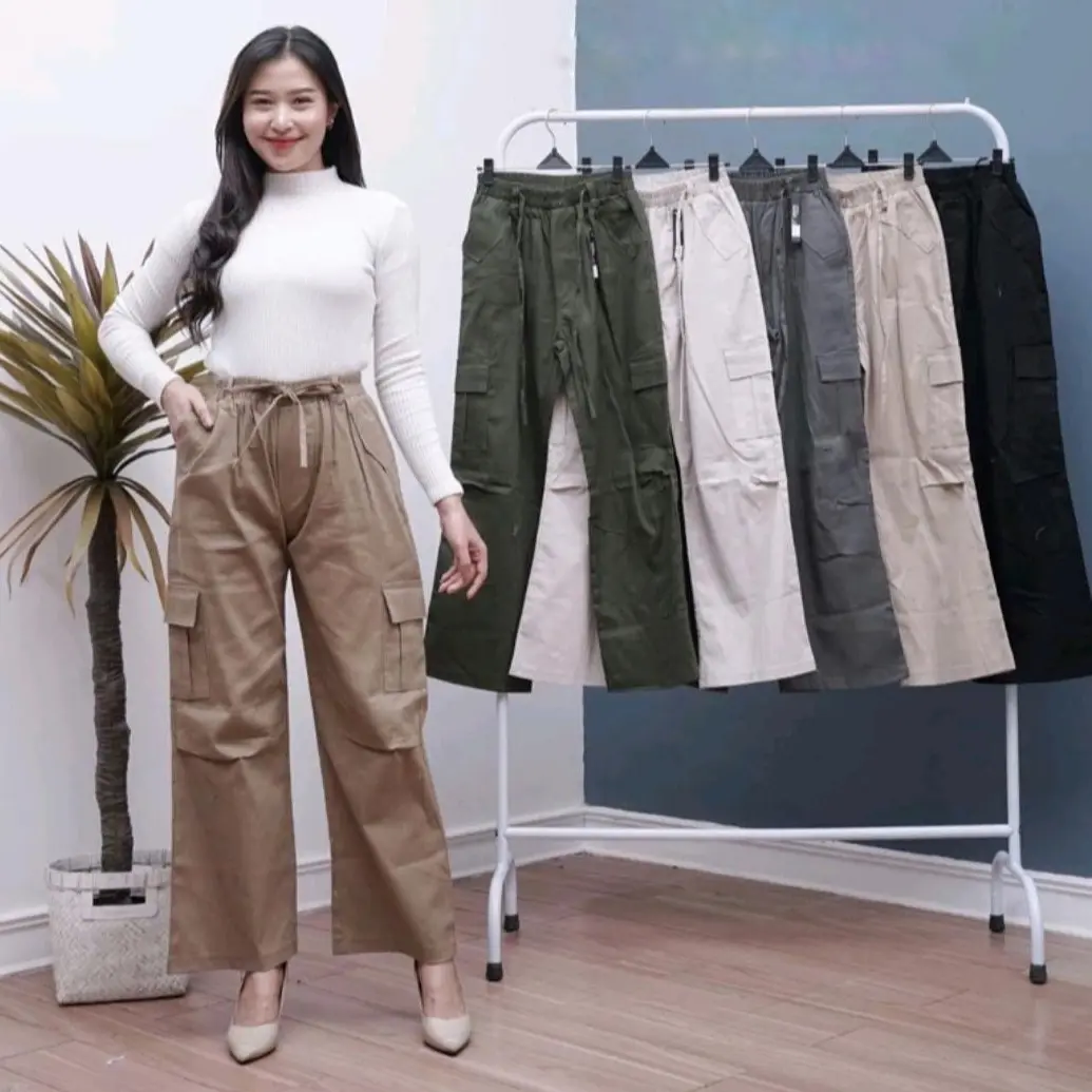 CELANA KULOT CARGO WANITA 100 RIBU DAPAT 3 PCS BAHAN DRILL Kain Panjang Karet Lembut Standar Basic Casual Pant