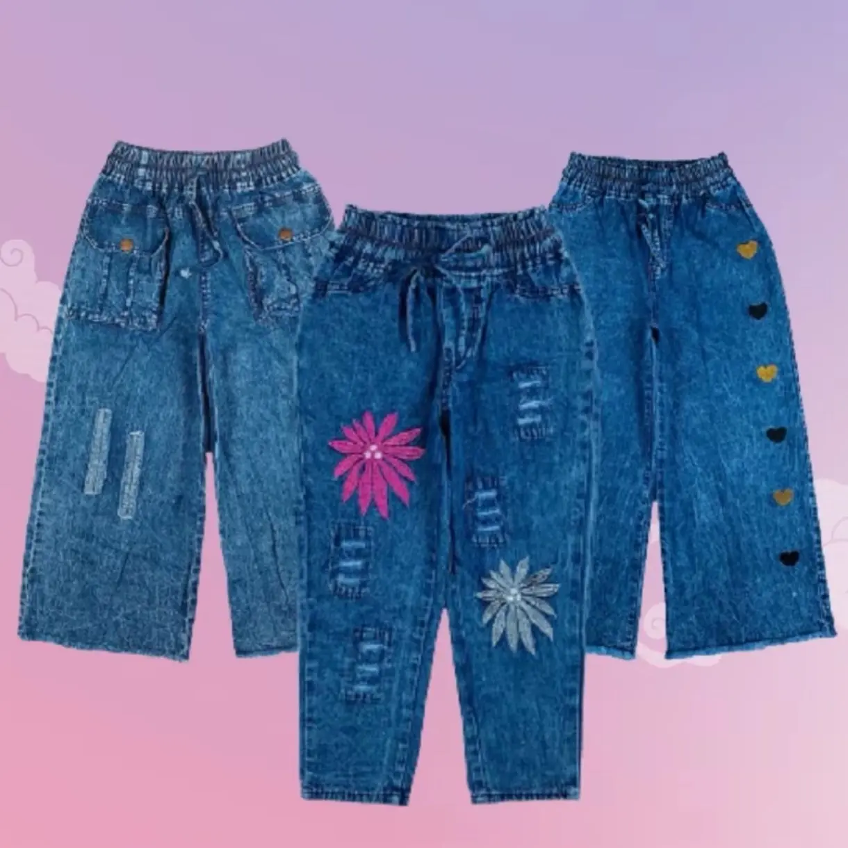 Jual murah kulot anak perempuan usia 2-12 tahun bahan soft jeans motif bordir