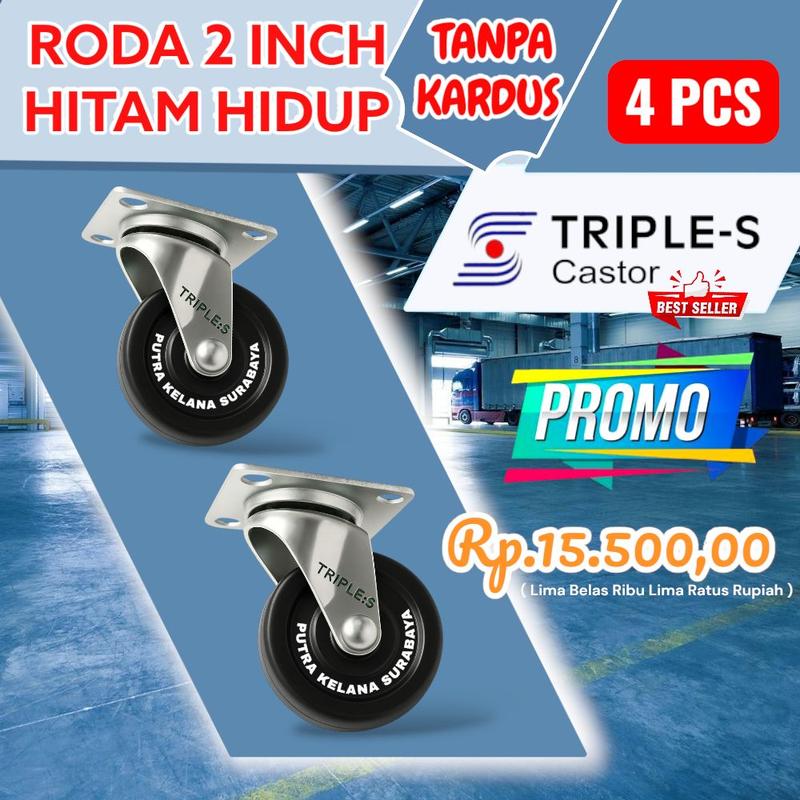 [ 4 PCS (Tanpa Dus ) ] Roda 2 Inch Hitam Hidup Tanpa Rem 4 PCS / Roda ...