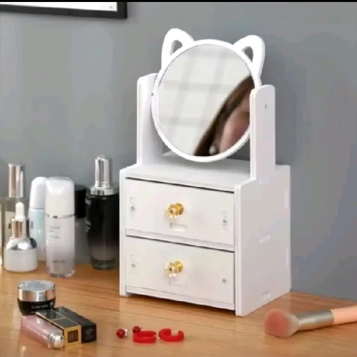 Tempat Kosmetik 2 Susun dengan Cermin - Model Terbaru untuk Penyimpanan Kosmetik yang Efisien 0