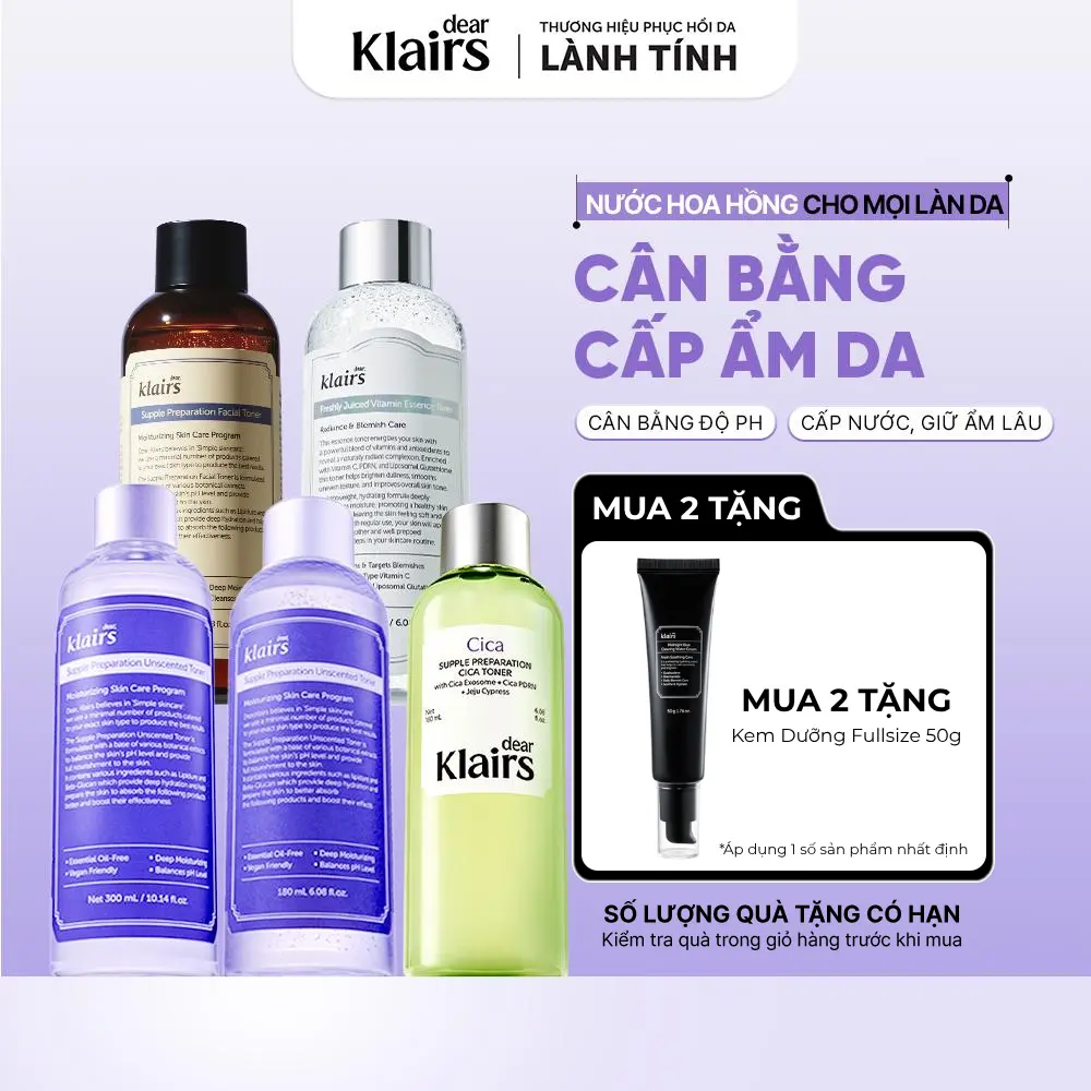 Nước hoa hồng Dear, Klairs Supple Preparation Unscented Toner Cấp Ẩm Dưỡng Sáng Da Lành Tính Mọi Loại Da [FS]